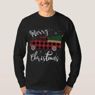 Vintage Buffalo Plaid Red Truck Merry Christmas T-Shirt