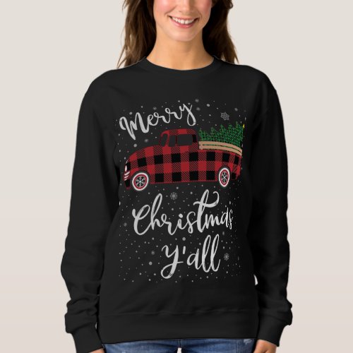 Vintage Buffalo Plaid Red Truck Merry Christmas Y Sweatshirt