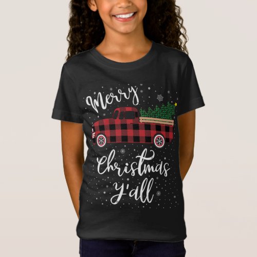 Vintage Buffalo Plaid Red Truck Merry Christmas Y T_Shirt
