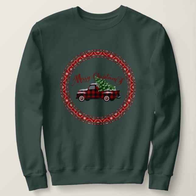 Vintage Buffalo Plaid Truck | Merry Christmas Sweatshirt (Design Front)