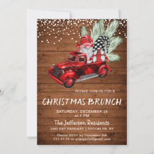 Vintage Buffalo Red Truck Gnomes Christmas Brunch Invitation