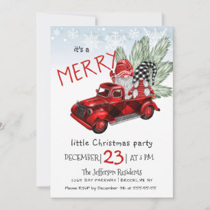Vintage Buffalo Red Truck & Gnomes Christmas Party Invitation