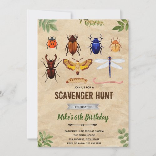 Vintage bugs butterfly invitation