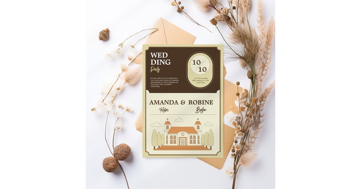 Vintage Building Illustration Wedding Invitation | Zazzle