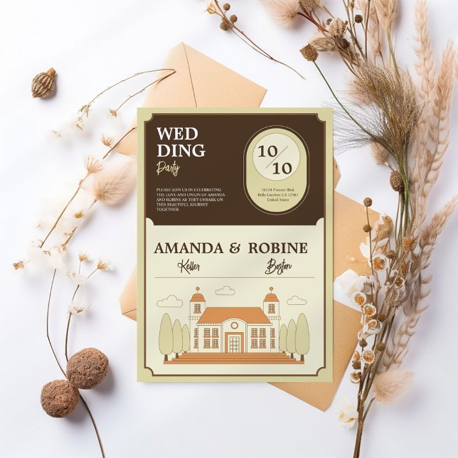 Vintage Building Illustration Wedding Invitation (Creator Uploaded)