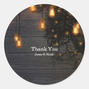Vintage Bulb String Lights & Tree Wedding Favor Classic Round Sticker