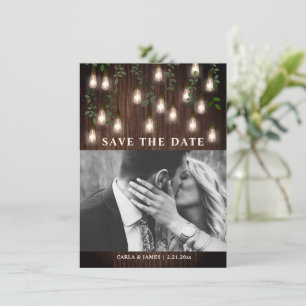 Vintage Bulbs Botanical Rustic Wood Wedding Save The Date