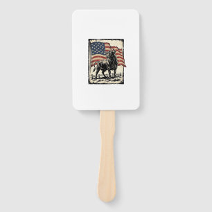 Vintage Bull American Flag Western Shirt Design_1 Hand Fan