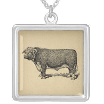 Vintage Bull Country & Farm Themed Art Silver Plated Necklace