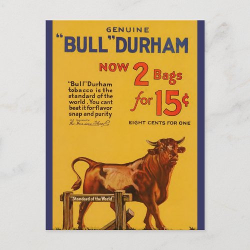 Vintage Bull Durham Tobacco Advertisement Postcard