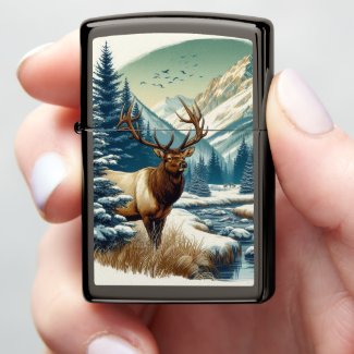 Vintage Bull Elk in Winter Zippo Lighter