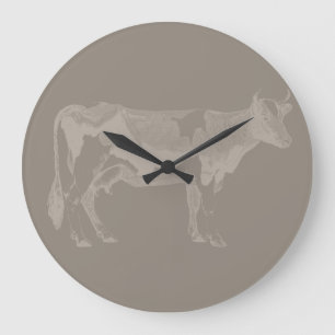 Vintage Bull Illustrated Cow Art CUSTOM COLOR Large Clock