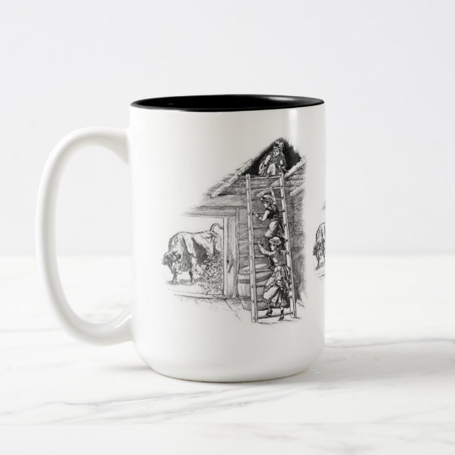 Vintage Bull in Barn Two-Tone Coffee Mug (Left)
