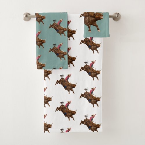 Vintage bull riding cowboy bath towel set