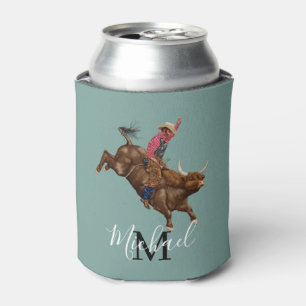Vintage bull riding cowboy can cooler