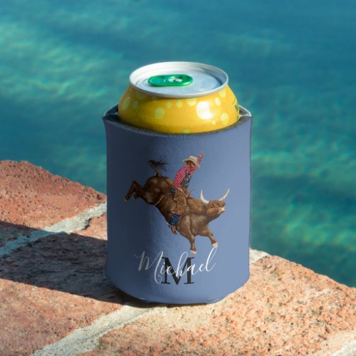 Vintage bull riding cowboy can cooler