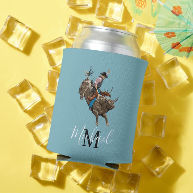 Vintage bull riding cowboy can cooler (In Situ Summer)