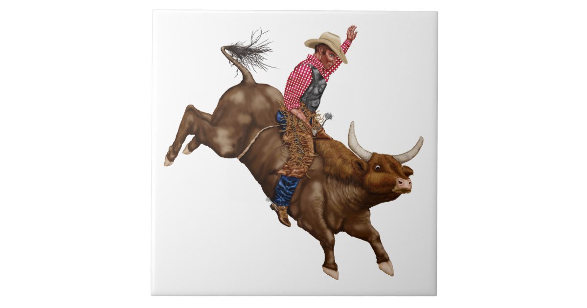 Vintage bull riding cowboy ceramic tile | Zazzle