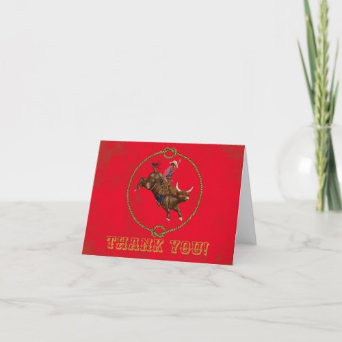 Vintage bull riding cowboy thank you card