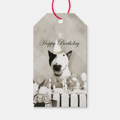 Vintage Bull Terrier Happy Birthday Gift Tag