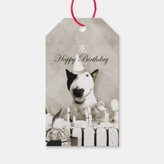 Vintage Bull Terrier "Happy Birthday" Gift Tag (Front)