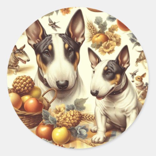 Vintage Bull Terrier Painting Classic Round Sticker