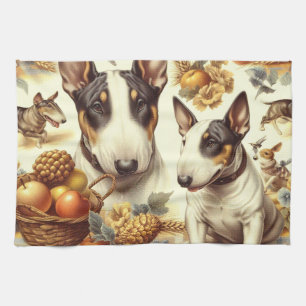 Vintage Bull Terrier Painting Kitchen Towel