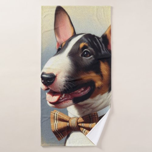 Vintage Bull Terrier Painting Portrait Bath Towel