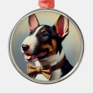 Vintage Bull Terrier Painting Portrait Metal Ornament