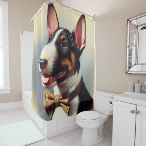 Vintage Bull Terrier Painting Portrait Shower Curtain