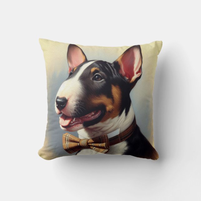 Vintage Bull Terrier Painting Portrait Throw Pillow (Front)