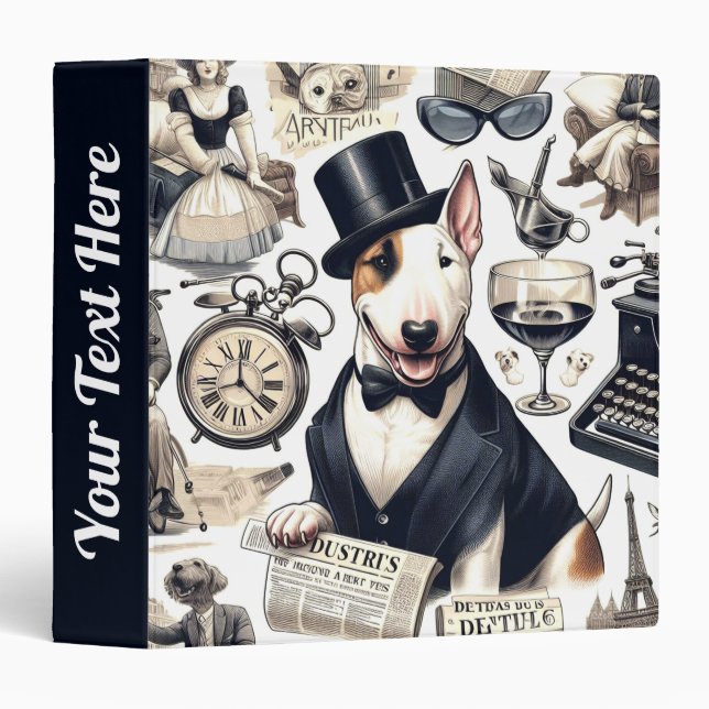 Vintage Bull Terrier Pattern 3 Ring Binder (Front/Spine)