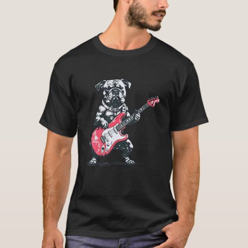 Vintage Bulldog Dog Playing Guitar Funny Bulldog G T-Shirt