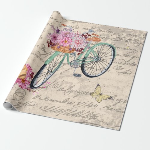 Vintage Bulldog Floral Bicycle Ephemera Decoupage Wrapping Paper