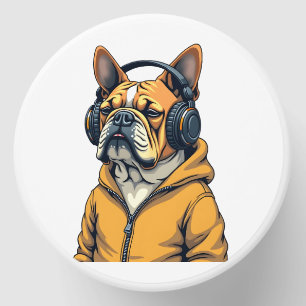 Vintage Bulldog in Headphones Wearing Hoodie Music Mini Candle Favors