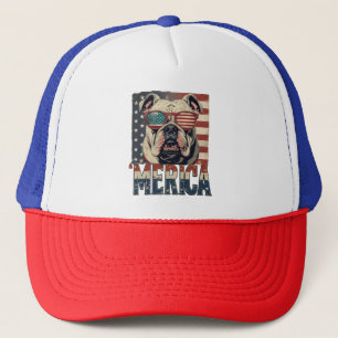 Vintage Bulldog Merica 4th of july patriotic Trucker Hat