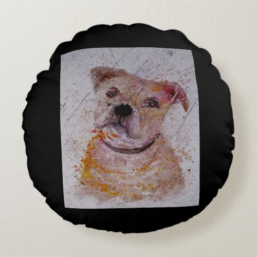 Vintage Bulldog Painting Gift  Dog Lover Gifts Round Pillow