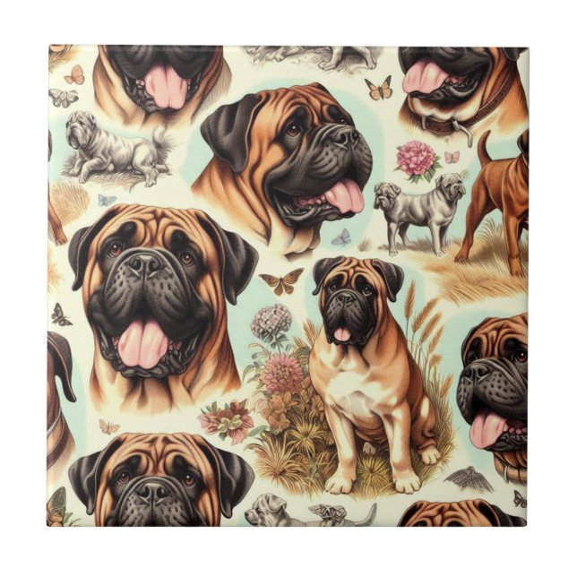 Vintage Bullmastiff Seamless Ceramic Tile (Front)
