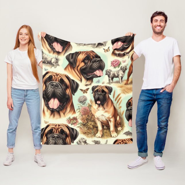 Vintage Bullmastiff Seamless Fleece Blanket (In Situ)