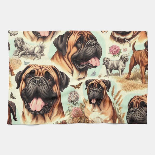 Vintage Bullmastiff Seamless Kitchen Towel (Horizontal)