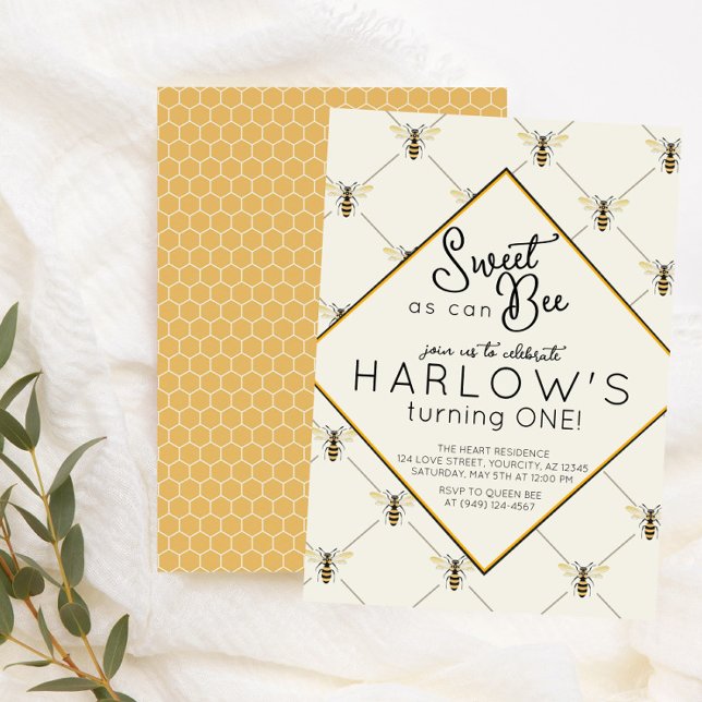 Vintage Bumble Bee Baby Bee 1st Birthday Invitation (Creator Uploaded)