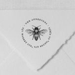 Vintage Bumble Bee Round Name & Return Address Self-inking Stamp<br><div class="desc">An elegant, simple design with a bumble bee illustration and your name and contact information in circular typography. These stamps are perfect for personal mail, professional mail, books, scrapbooks, favor bags, and more! Easily edit these stamps by clicking on "personalize" and changing the text in the template boxes. No minimum...</div>