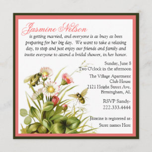 Vintage Bumble Bees Bridal Shower Invitation