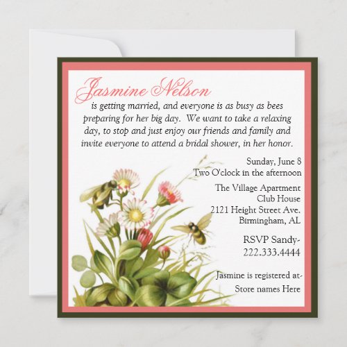 Vintage Bumble Bees Bridal Shower Invitation