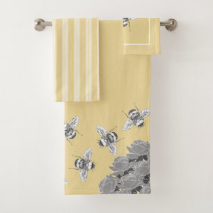 Vintage Bumble Bees & Summer Yellow Bath Towel Set