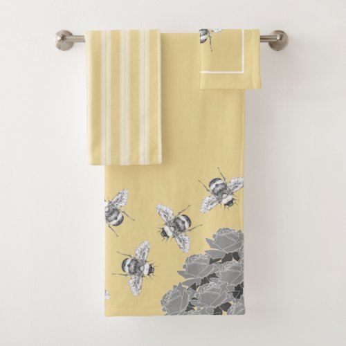 Vintage Bumble Bees  Summer Yellow Bath Towel Set