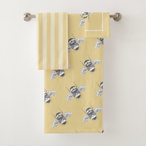 Vintage Bumble Bees  Summer Yellow Bath Towel Set