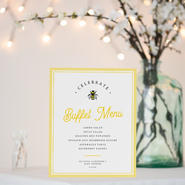 Vintage Bumblebee Baby Shower Buffet Menu Sign (In Situ (Wedding))