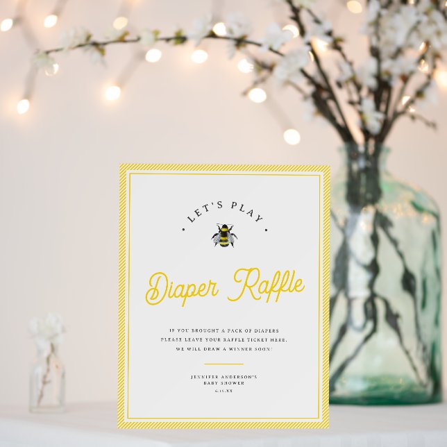 Vintage Bumblebee Baby Shower Diaper Raffle Sign (In Situ (Wedding))