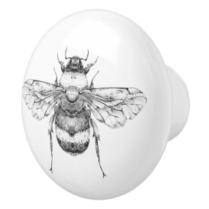 Vintage Bumblebee Illustration Ceramic Knob